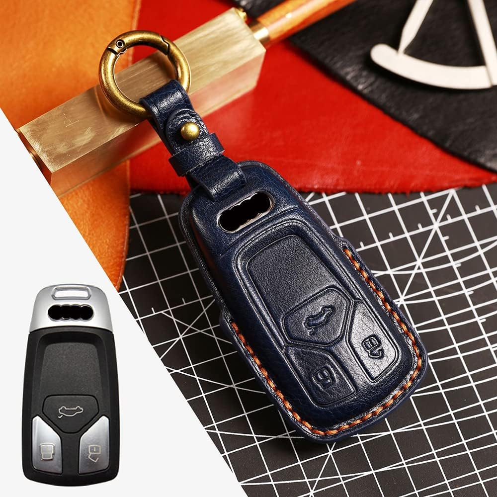 Husa protectie cheie auto din piele Premium Albastru compatibil AUDI 3 Butoane central smart remote auto key Nabi Market ®