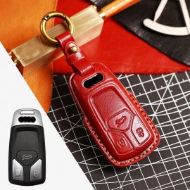Husa protectie cheie auto din piele Premium Rosu compatibil AUDI 3 Butoane central smart remote auto key Nabi Market ®