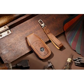 Husa protectie cheie auto din piele Premium Maro compatibil Mercedes-Benz 3 Butoane Nabi Market ®