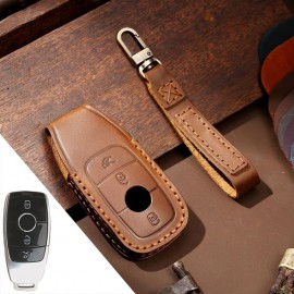 Husa protectie cheie auto din piele Premium Maro compatibil Mercedes-Benz 3 Butoane Nabi Market ®