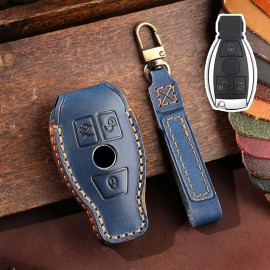 Husa protectie cheie auto din piele Premium Albastru compatibil Mercedes-Benz albastru Nabi Market ®