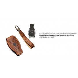 Husa protectie cheie auto din piele Premium Maro compatibil Mercedes-Benz maro Nabi Market ®