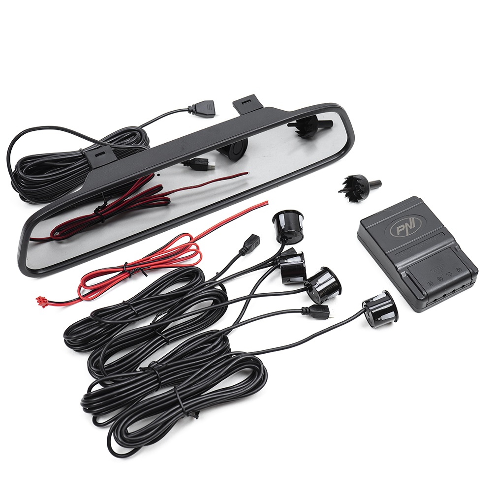  SENZORI PARCARE PNI ESCORT P03 B CU AFISAJ IN OGLINDA, CU 4 RECEPTORI ULTRASONICI, 25 MM, 12V