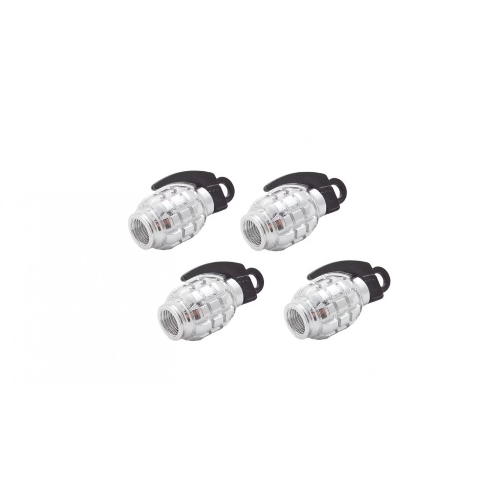 Capacele ventil grenada ornamentale aluminiu, culoare Silver, rotunde Set 4 buc