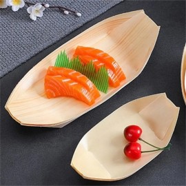 SET 1 PERSOANA SERVIRE APERITIVE 2 BETISOARE SUSHI DIN INOX REUTILIZABILE CU BOL DIN LEMN 14CM