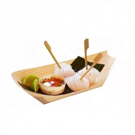 SET 1 PERSOANA SERVIRE APERITIVE 2 BETISOARE SUSHI DIN INOX REUTILIZABILE CU BOL DIN LEMN 14CM